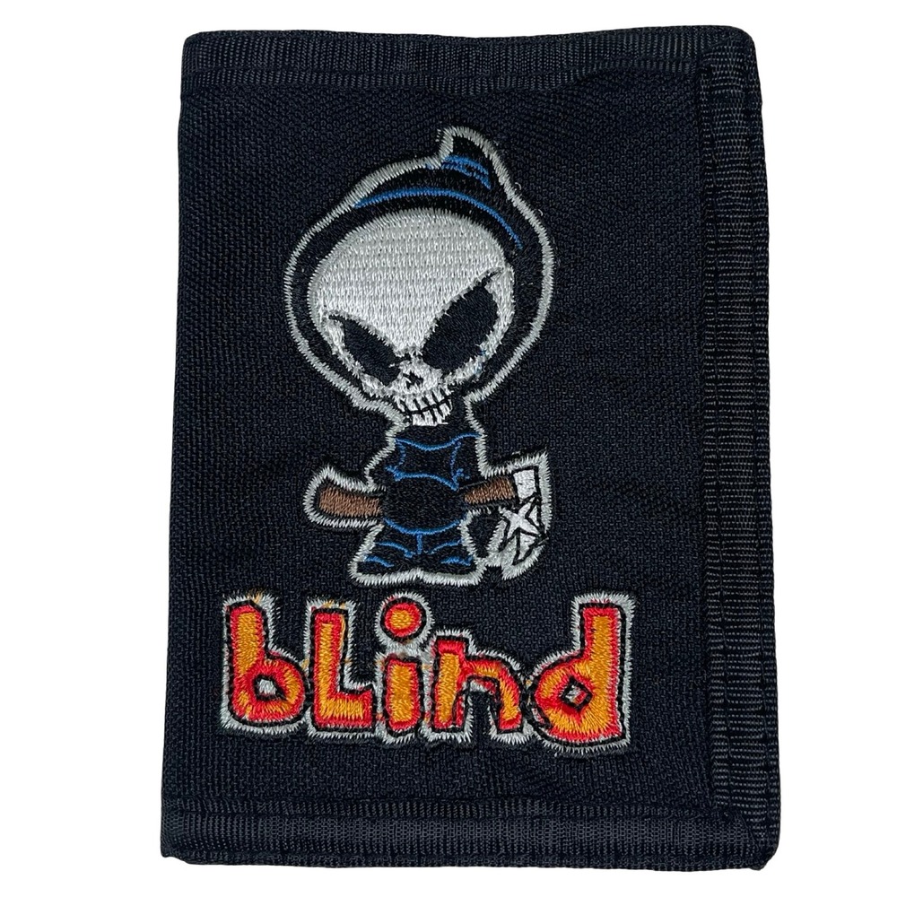 Vintage Blind Skateboards Trifold Wallet Black Embroidered Reaper Logo Nylon